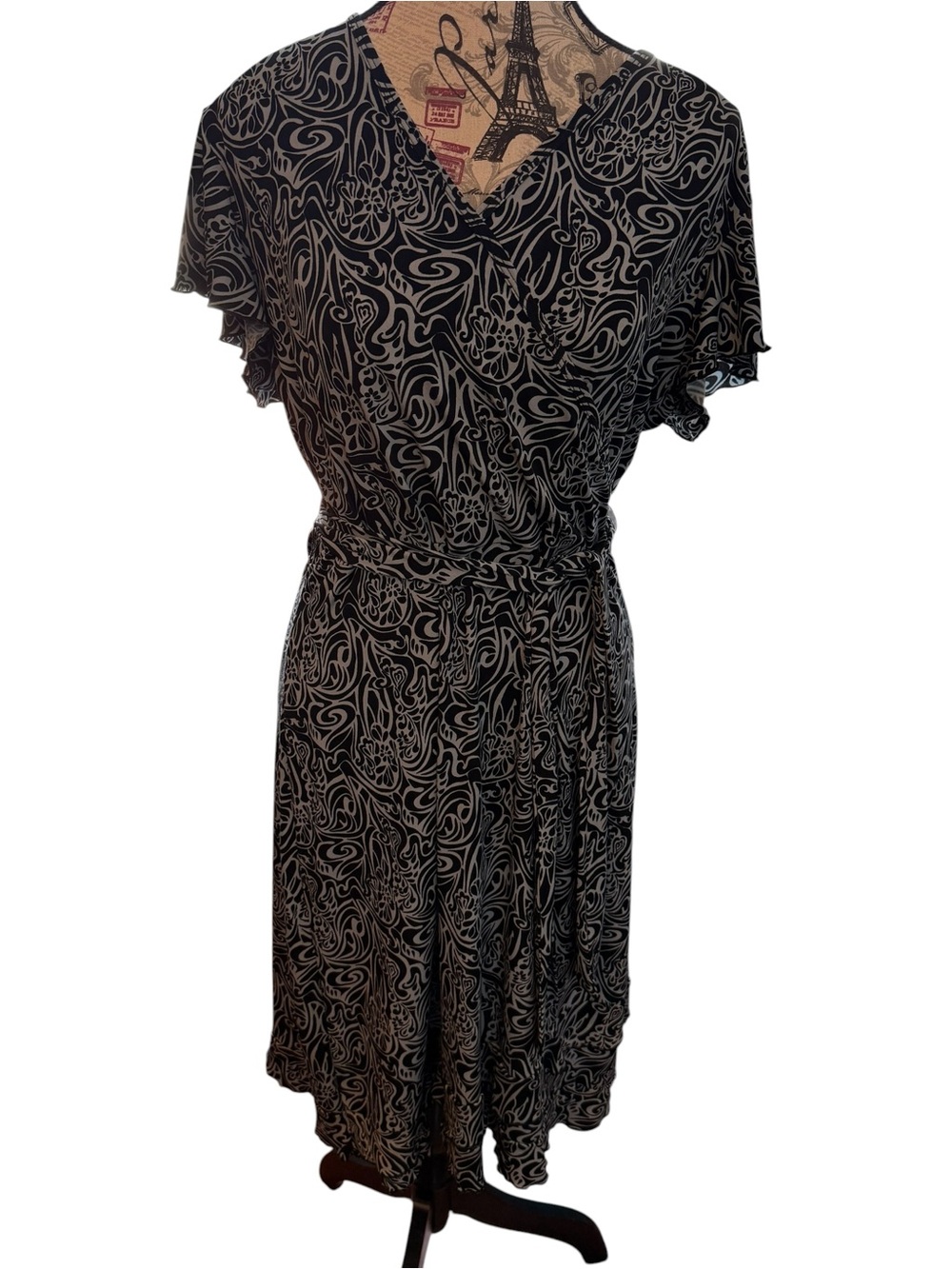 Susan Lawrence Black and white Midi Wrap Dress